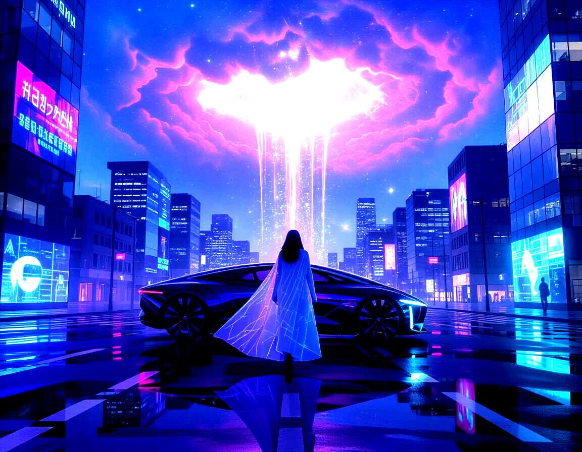 Woman in Abandoned Intersection with Arcus Cloud