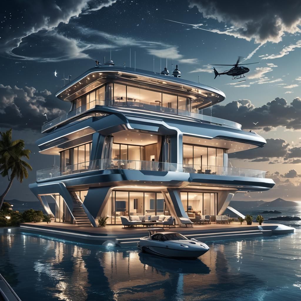 Futuristic Villa Above Ocean in Digital Matte Painting