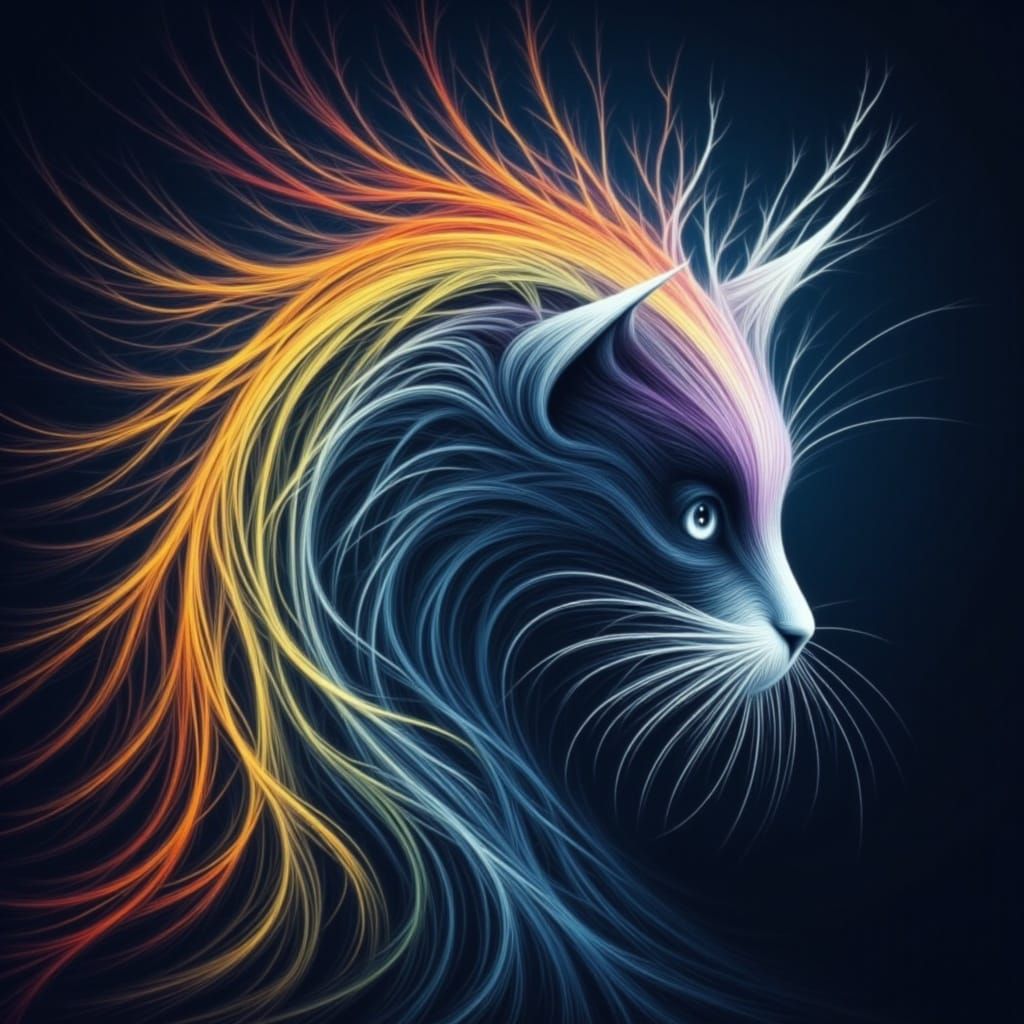 Whimsical Smoke Rainbow in Feline Form