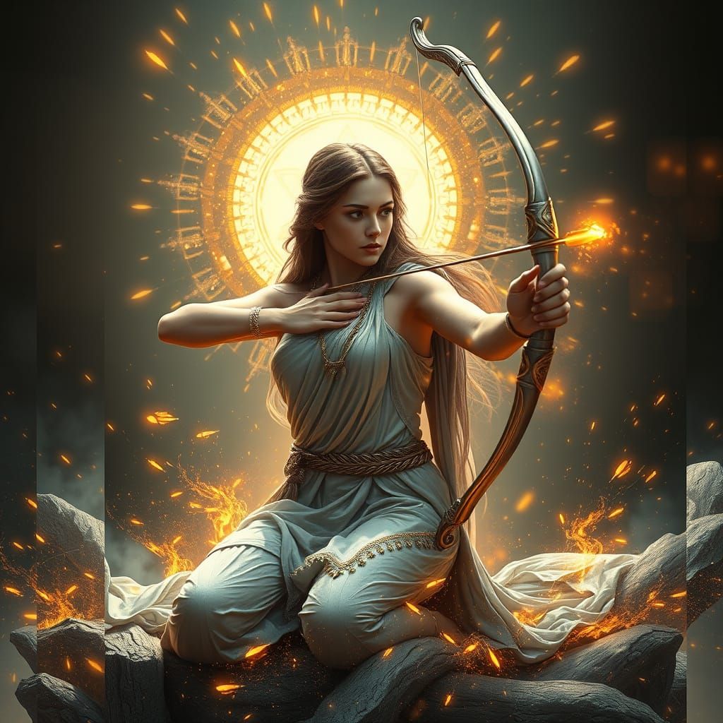 Ethereal Goddess Artemis with Glitching Background in Stunni...