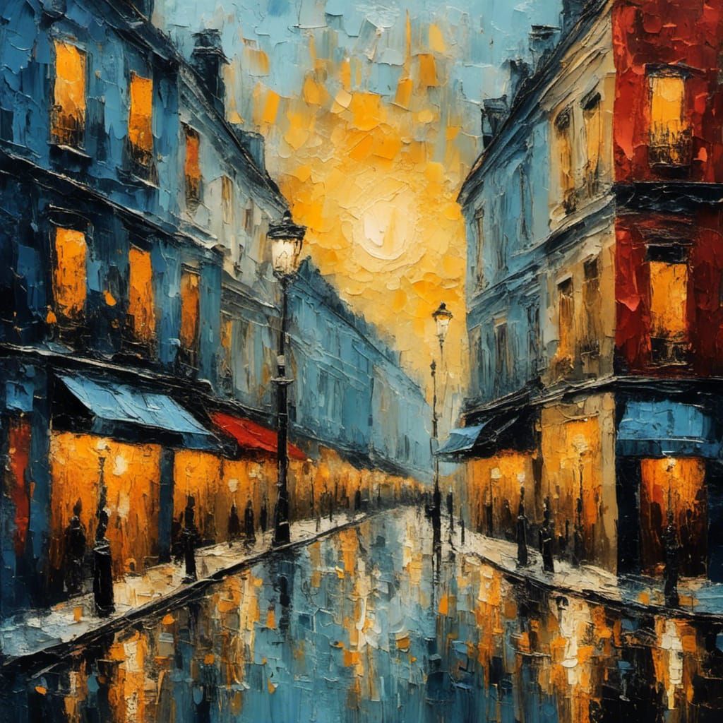 Parisian Sunrise: An Impasto Painting in Van Gogh Style