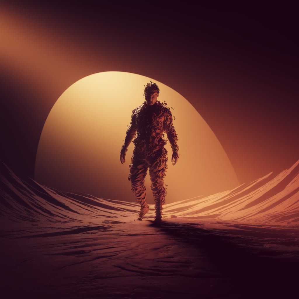 Surrealistic Scene of Solitude in Golden Light