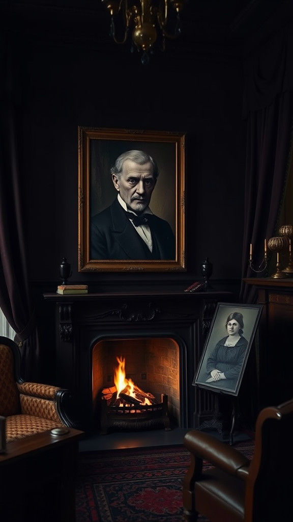 Victorian Sitting Room with Somber Portraits