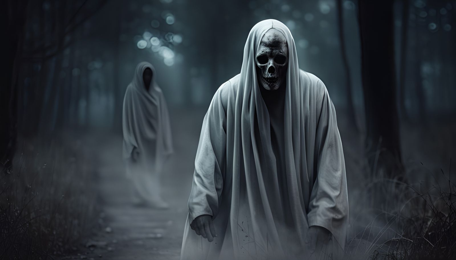 Eerie Ghostly Figure in Graveyard Scene