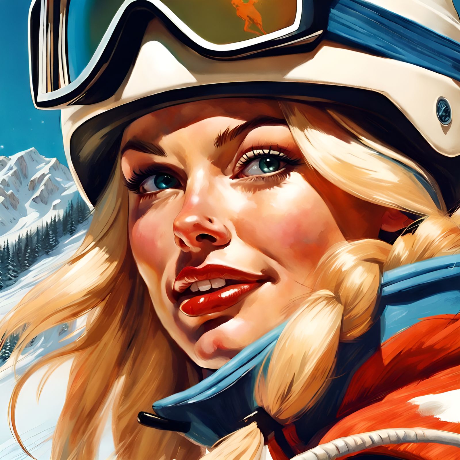 Blonde Skier in Bikini: Digital Pin-Up Portrait
