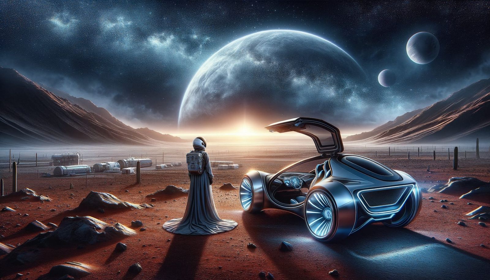 Hispanic Female Astronaut on Mars with Futuristic Car