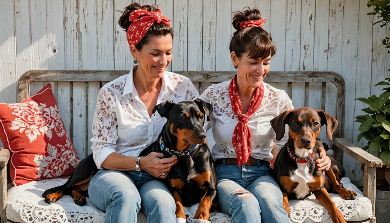 A woman or women with brunette hair in a little messy bun an...
