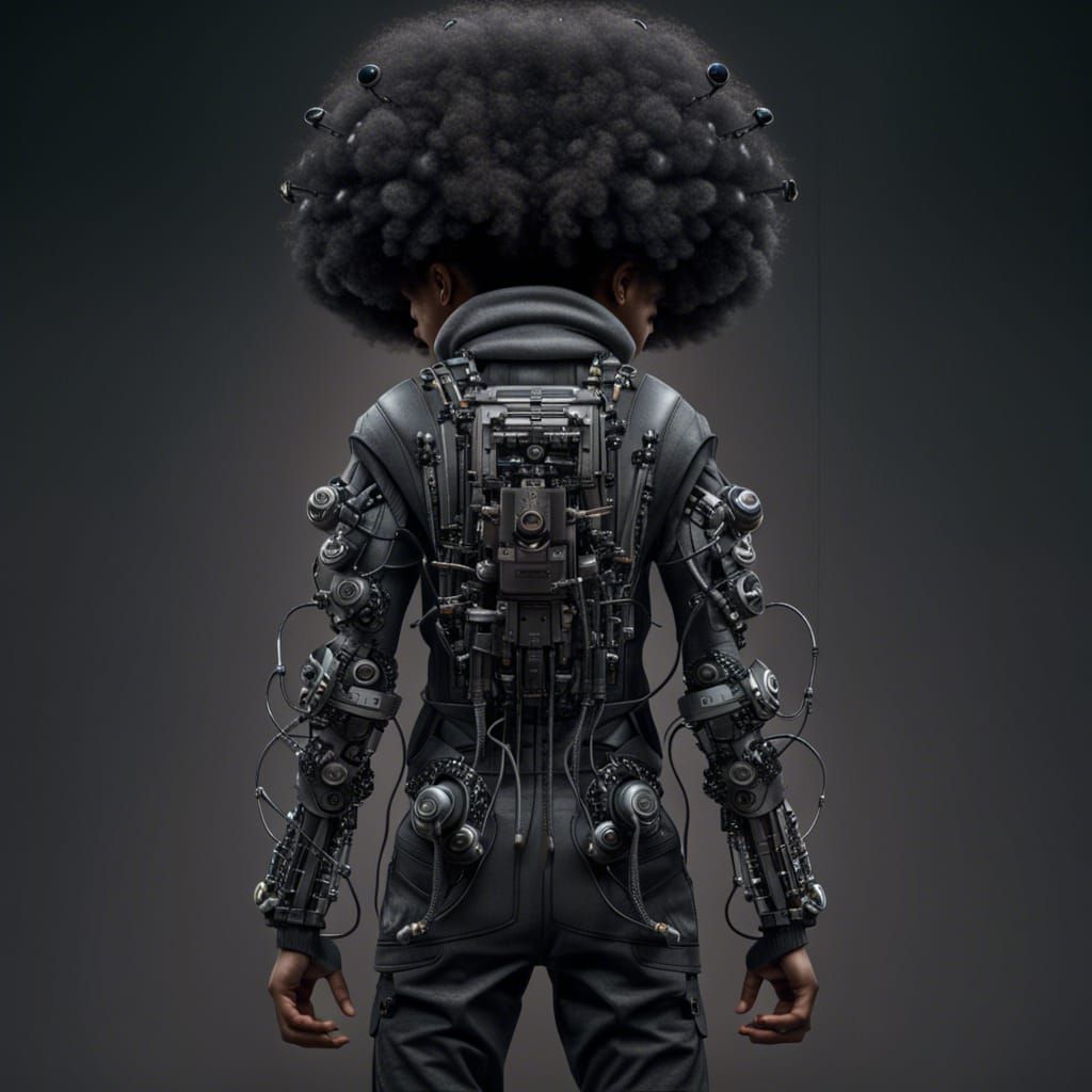 Cyberpunk Teen with Robotic Arms: Hyperrealistic Portrait