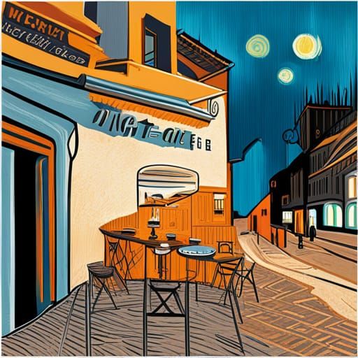 Van Gogh's Night Cafe Terrace in Art Deco Style