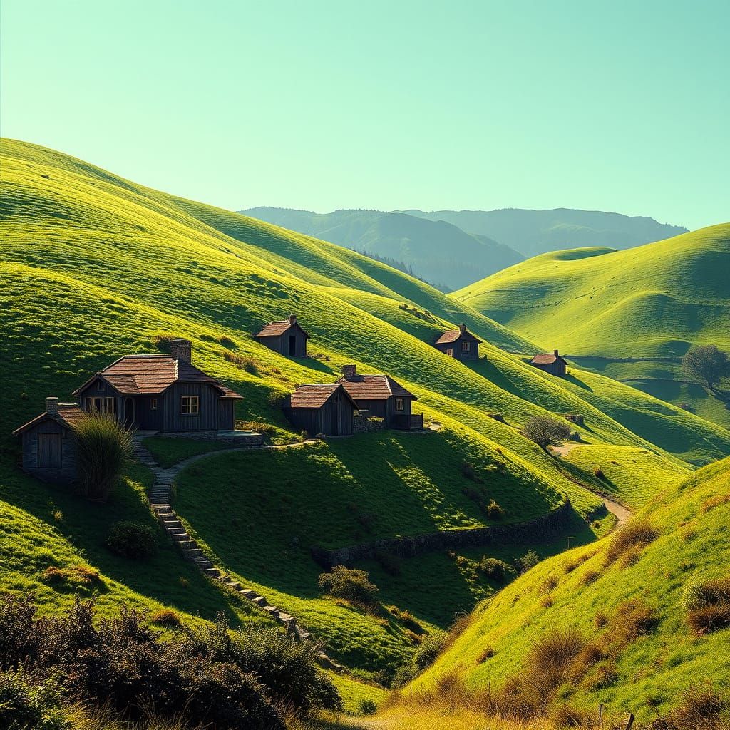 Middle Earth Landscape Inspired by Hobbit in Synthwave Style