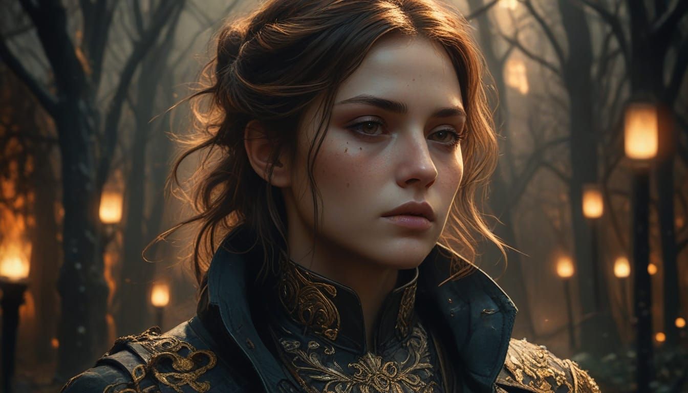 Ethereal Figure in Dark Surrealist Landscape