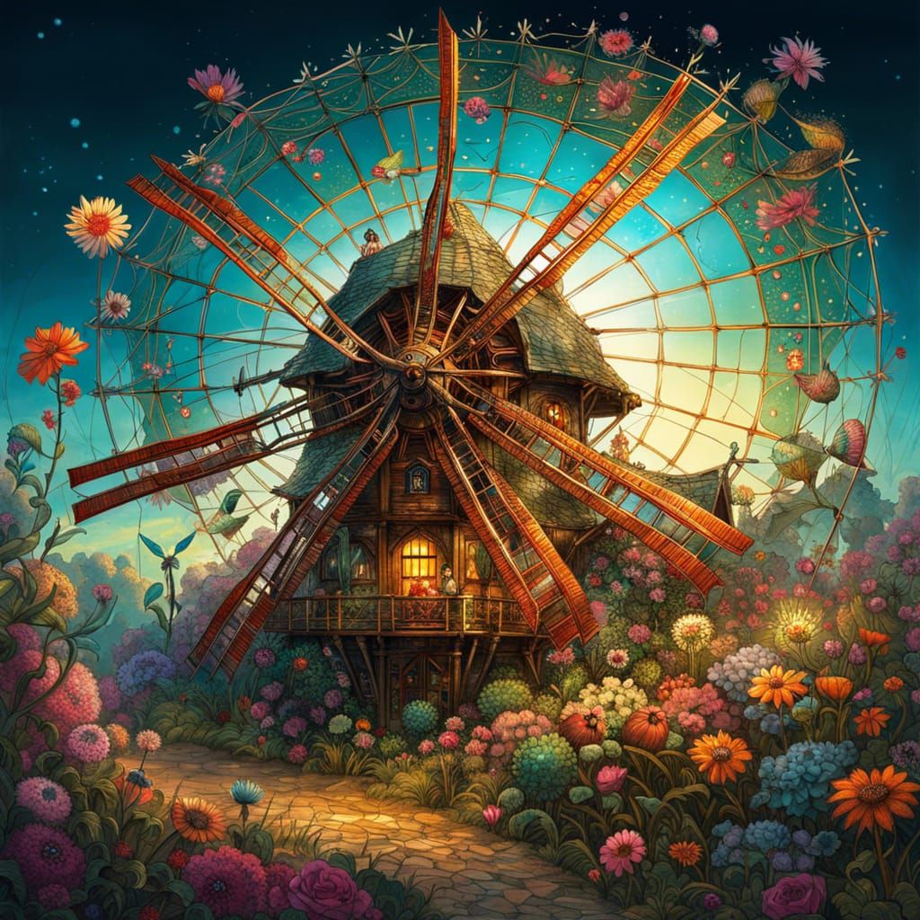 Illuminated Spider Windmill in Borderland Fantasycore Style
