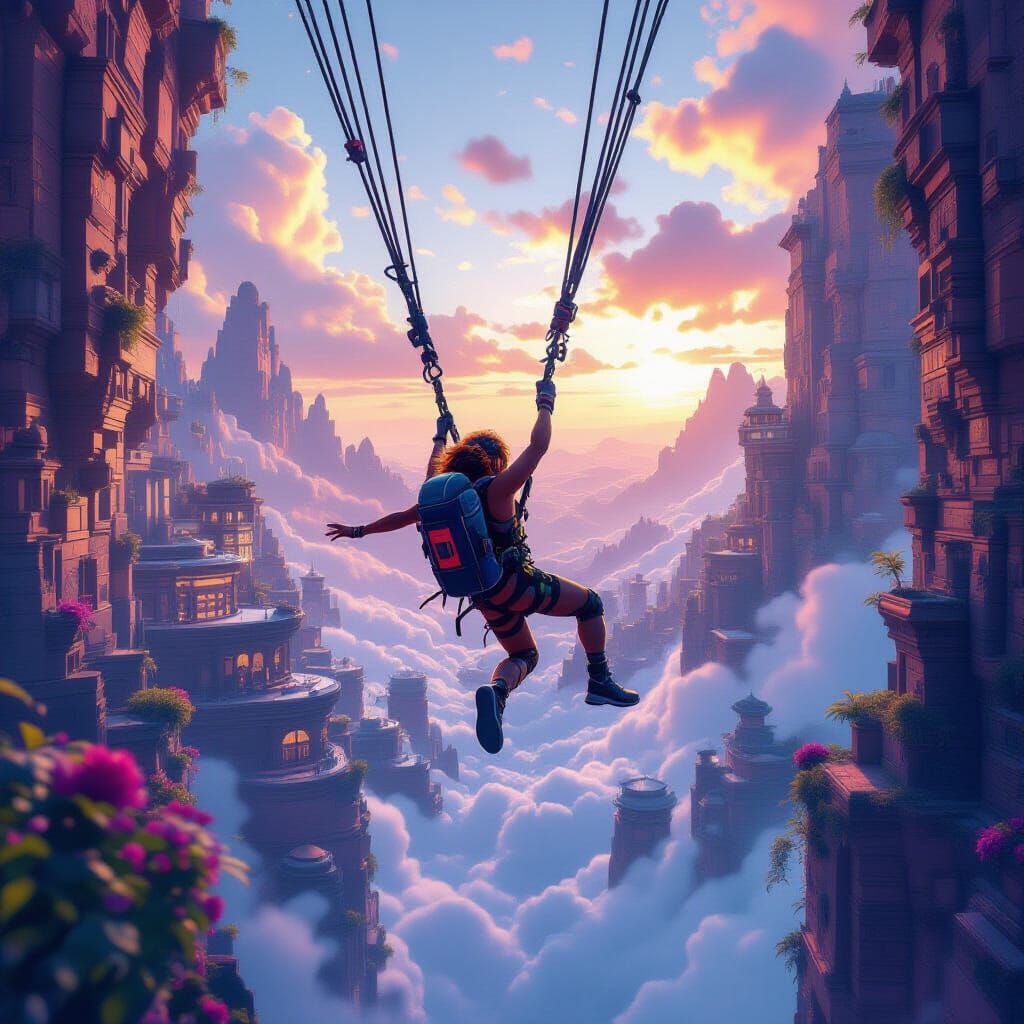 Hyperrealistic Bungee Jumper in Fantasy Concept Art Style