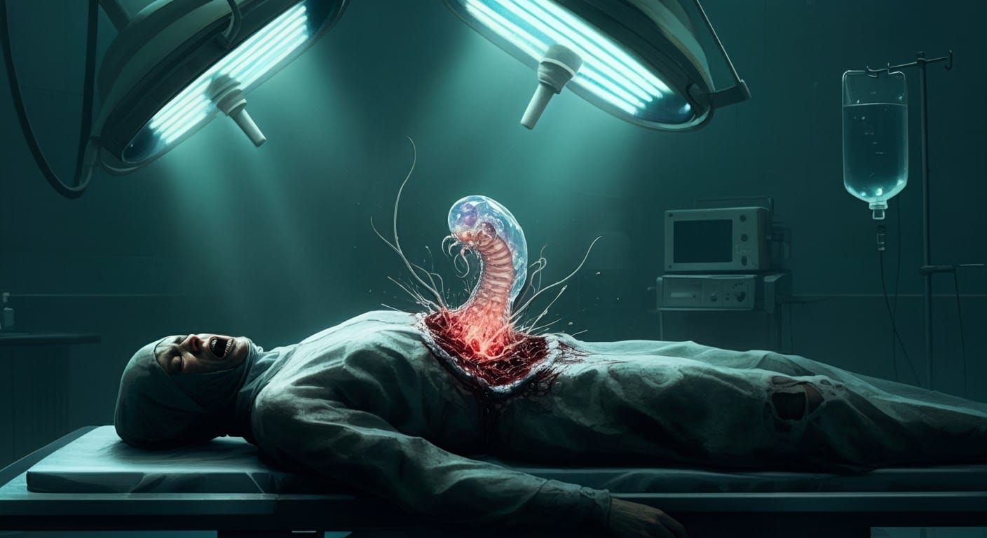 Alien Parasite Emergence in Xenosurgical Theatre