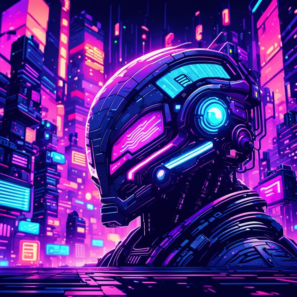 Futuristic Alien in Neon City: 8-bit Pixel Art