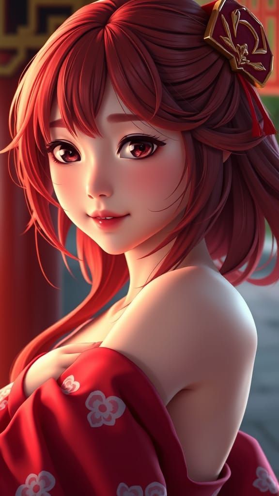 Anime Portrait of Sweaty Yae Miko from Genshin Impact