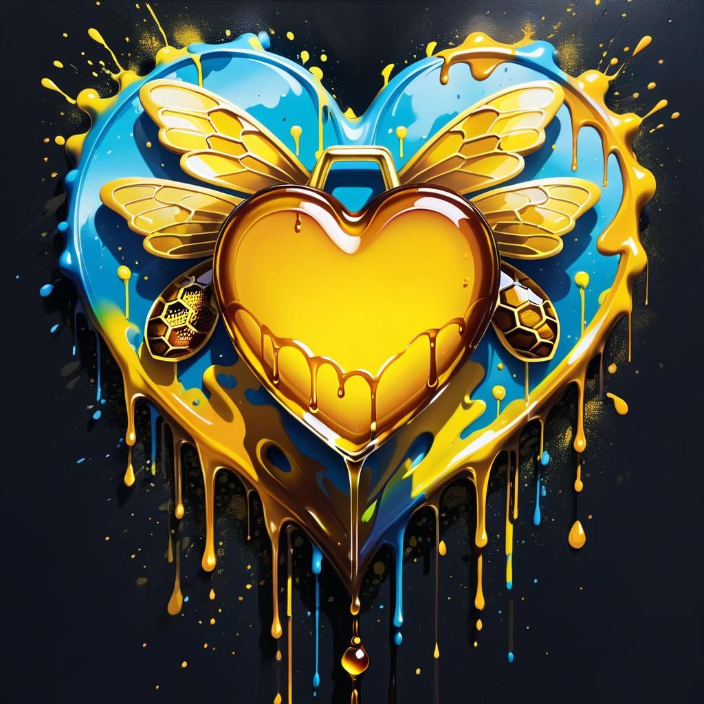 Honey Heart and Key in Graffiti Art Style