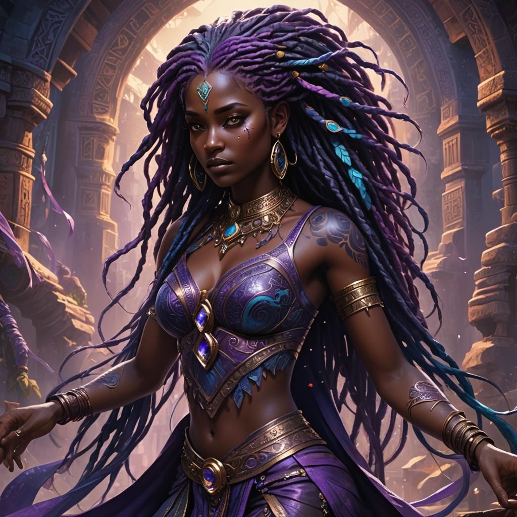 Mystical Woman with Purple Hair, Fantasy Art