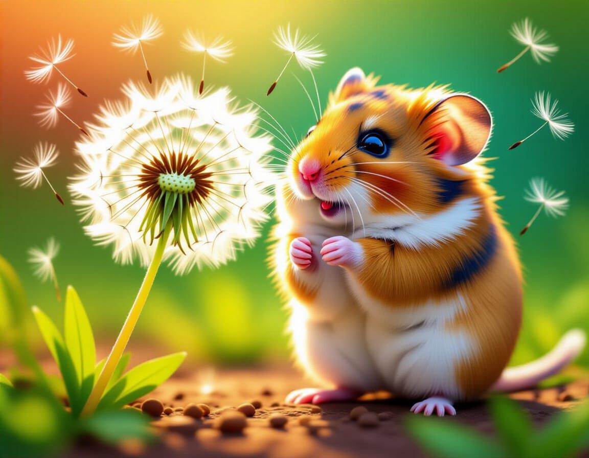 Hamster's Dandelion Wish in Splash Art Style