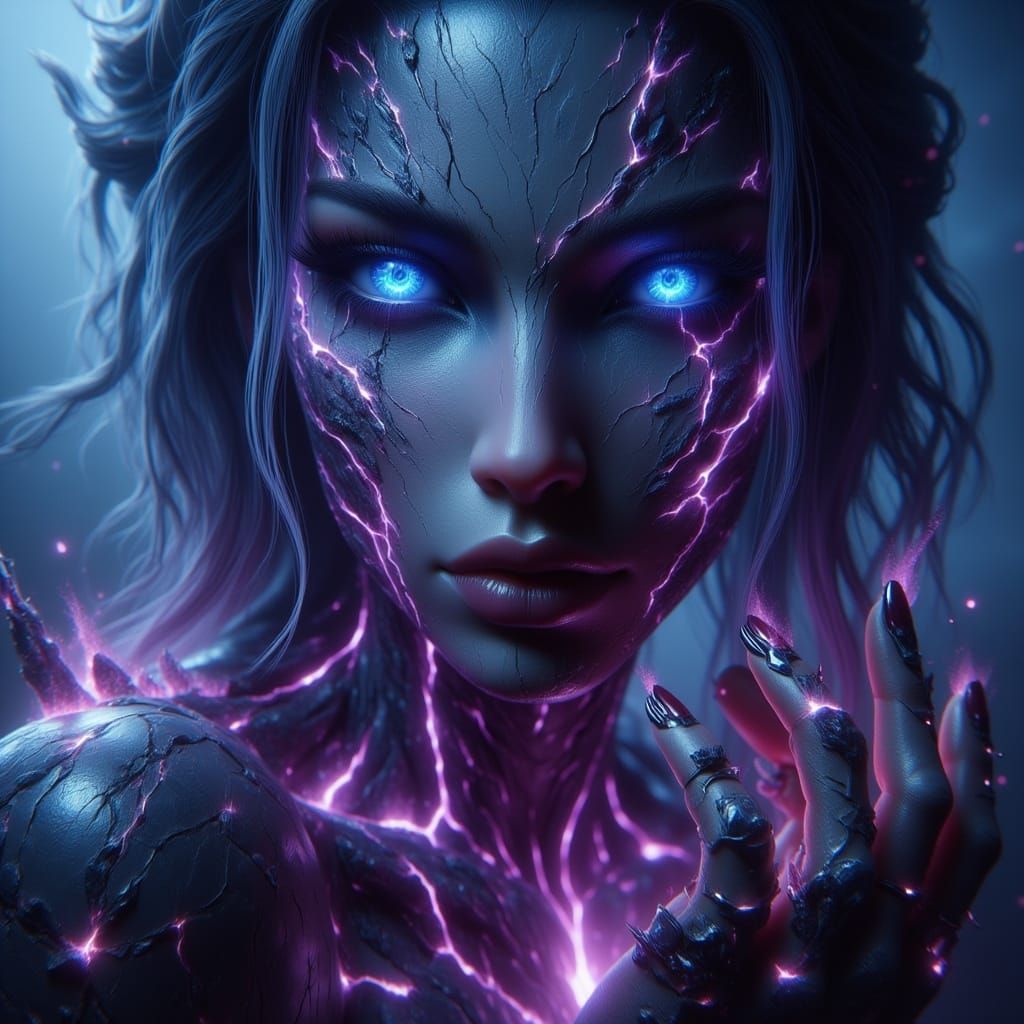 Elegant Mummy with Neon Glow, Digital Matte Painting