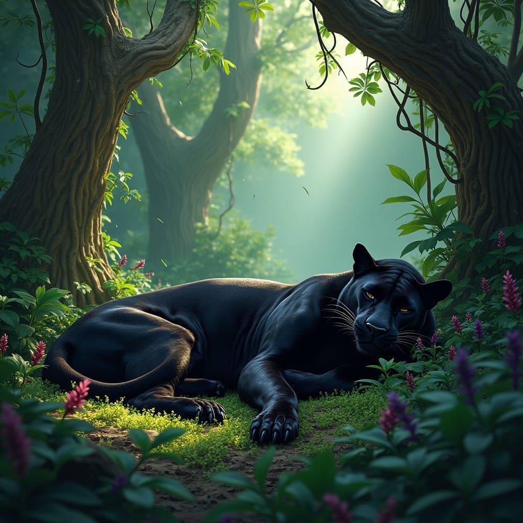 Black Panther in Rainforest, Fantasy Concept Art