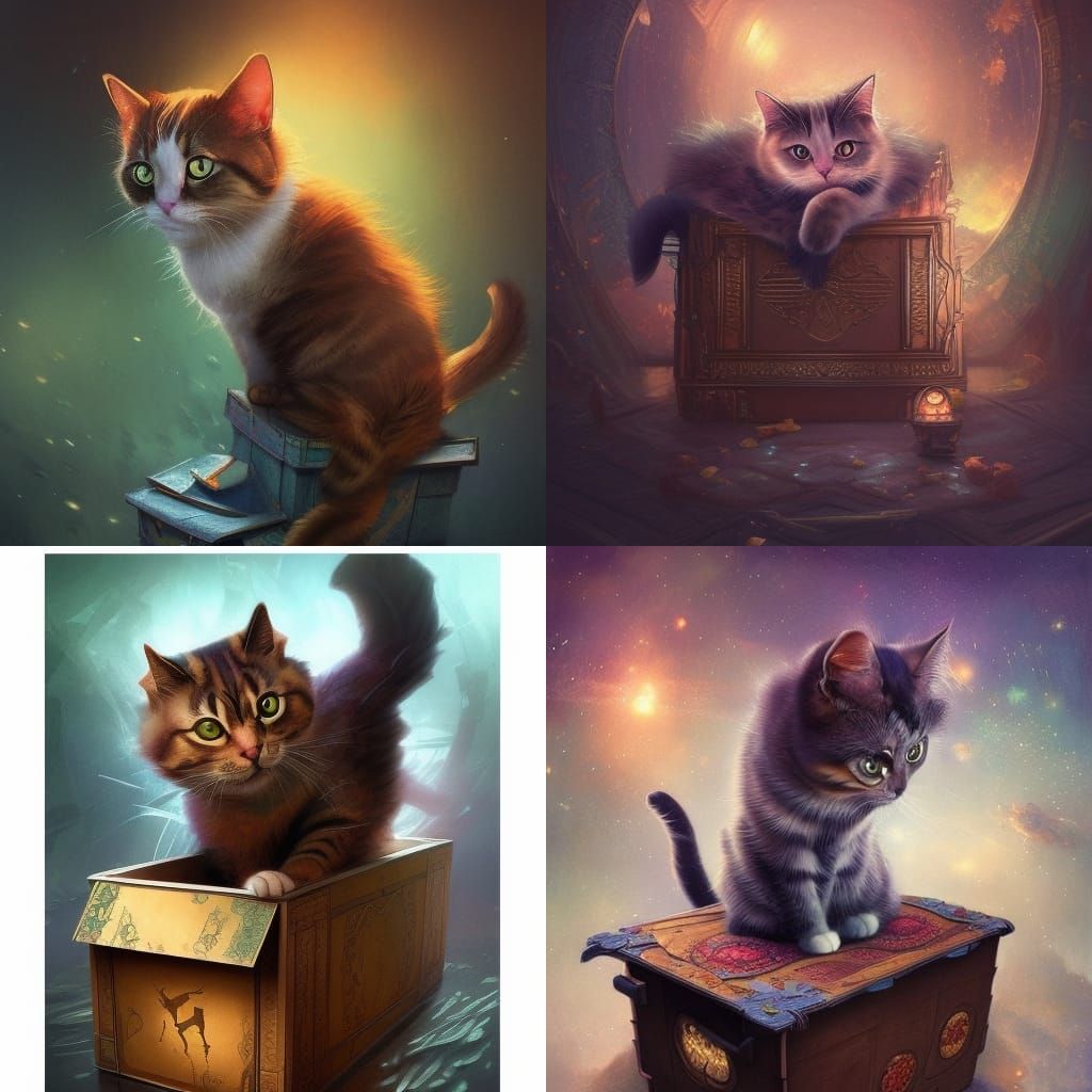 Cute Cat in Box: Watercolor Digital Painting