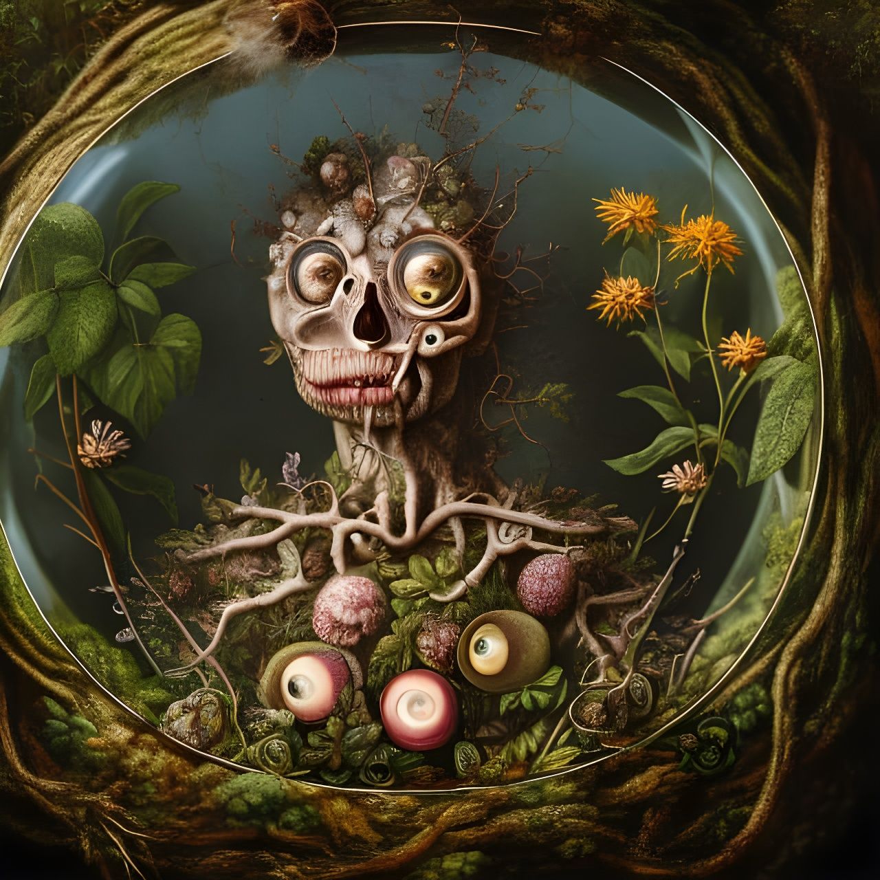 Hyperrealistic Eyeballs in Terrarium, Digital Art