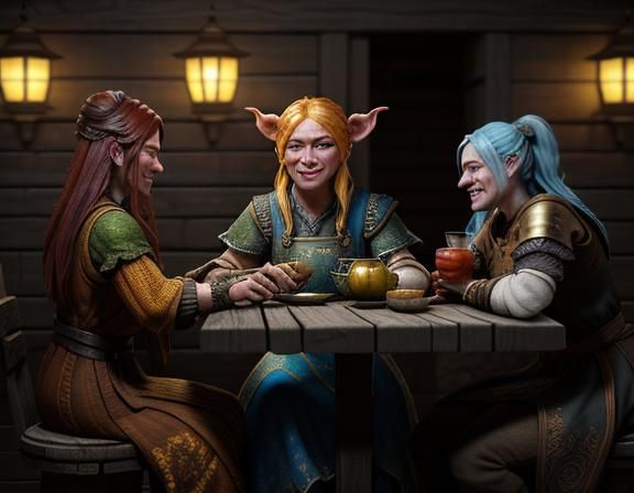 Goblins at Tavern: 3D Fantasy Illustration