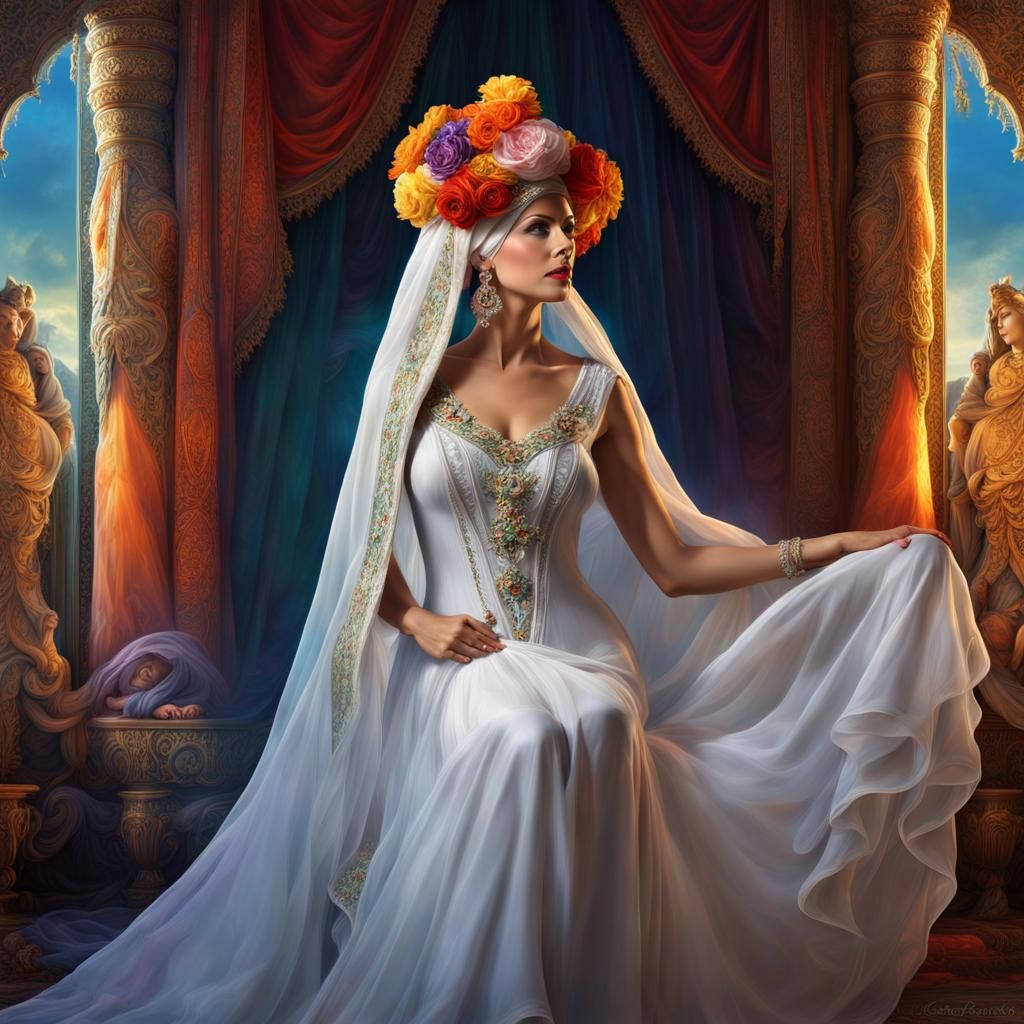 Glamorous Lady in Rainbow Gown: Fantasy Concept Art