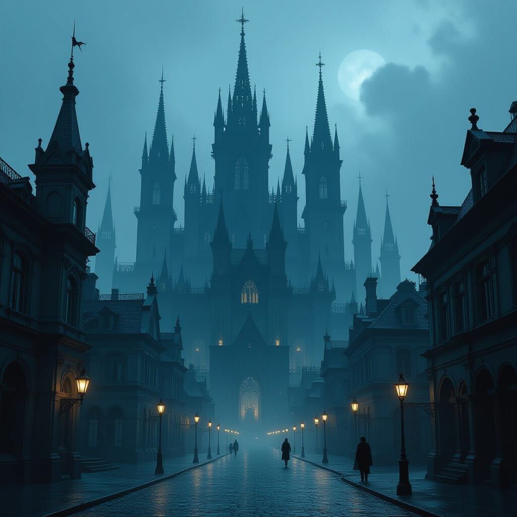 Gothic Cityscape in Perpetual Twilight