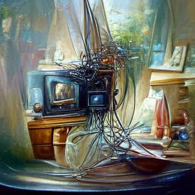 Tangle on Television as Oil Painting