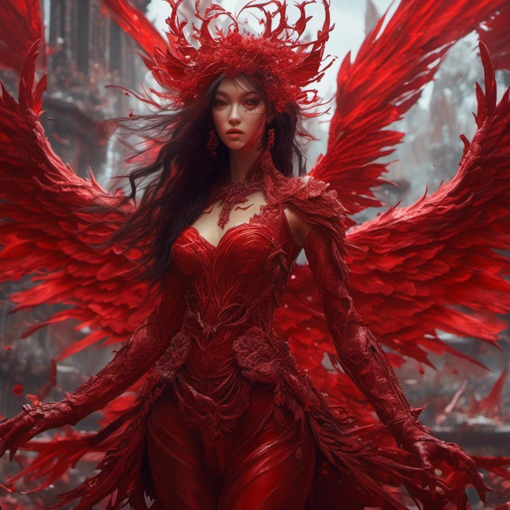 Playful Red Demoness with Dragon Wings
