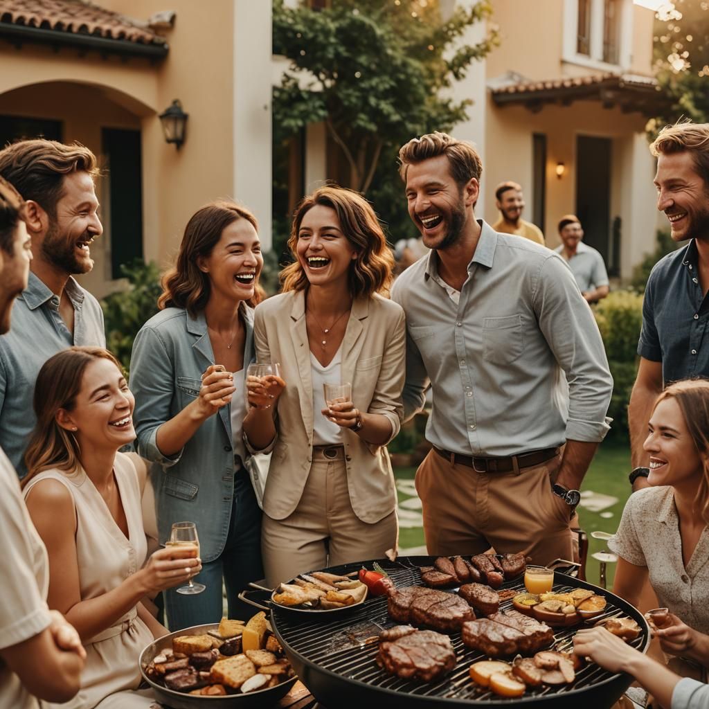 Colleagues Celebrate Success With BBQ: Cinematic Film Still