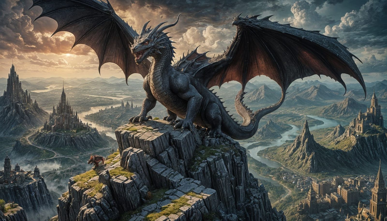 Dragon Overlooking City: Dark Fantasy Concept Art