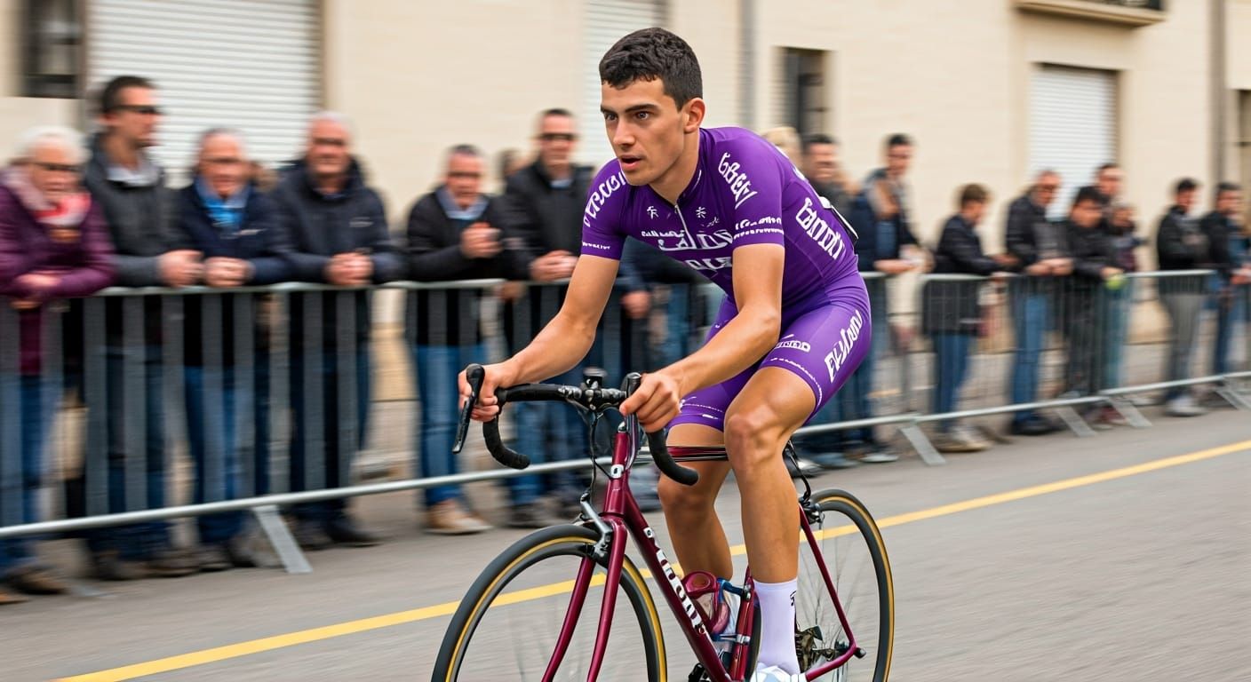 Cyclist in Intense Road Race Photograph