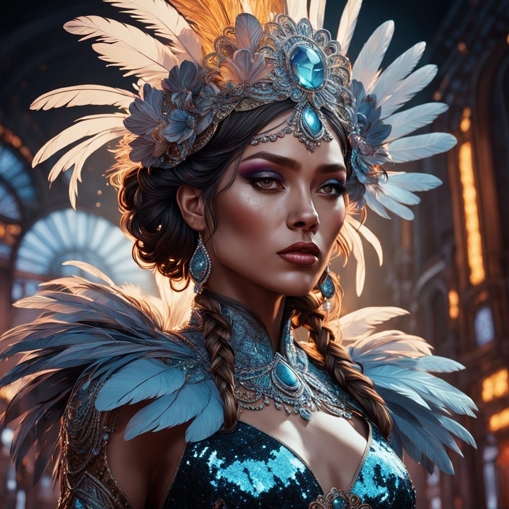 Vegas Showgirl Portrait in Art Nouveau Style