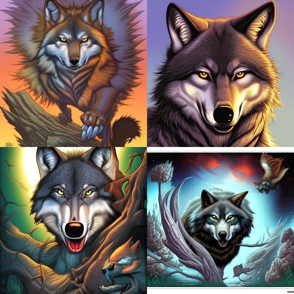 Cartoon Wolf in Comic Book Style Art