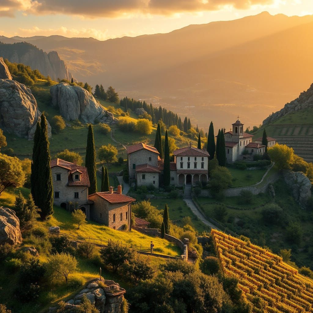 Rustic Italian Village at Sunset