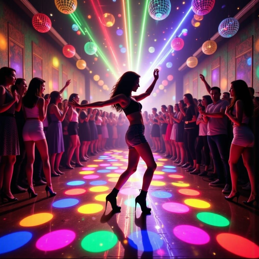 Vibrant Dance Floor with Pulsating Lights in Tarot Style