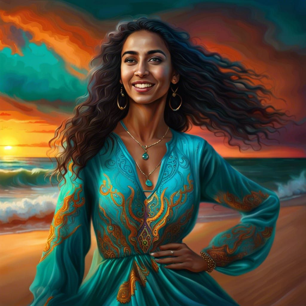 Attractive Moroccan Girl at Sunset in Hyperrealism
