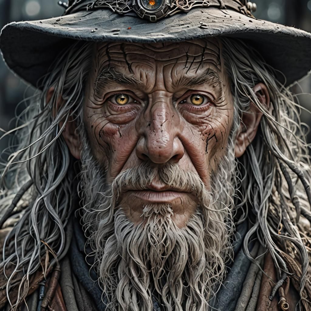 Hyperrealistic Gandalf Cyborg with Intricate Details