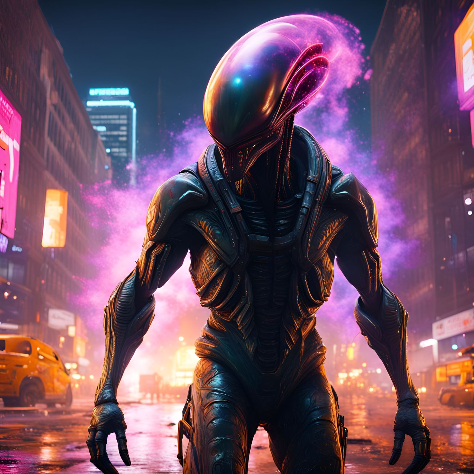 Hyperrealistic Alien Disguise in City Street