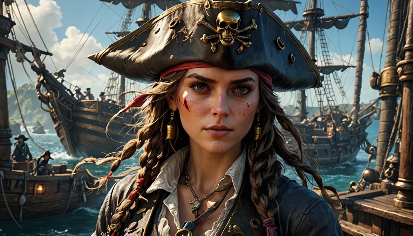 Female Pirate Captain, rogue, extremely detailed