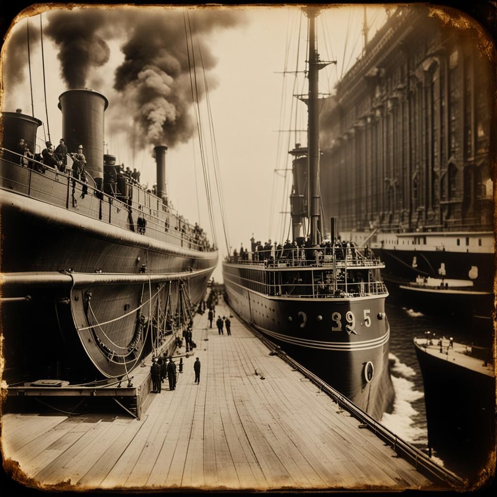 Steam Liner at Sea: Authentic Tintype Photography, 1895