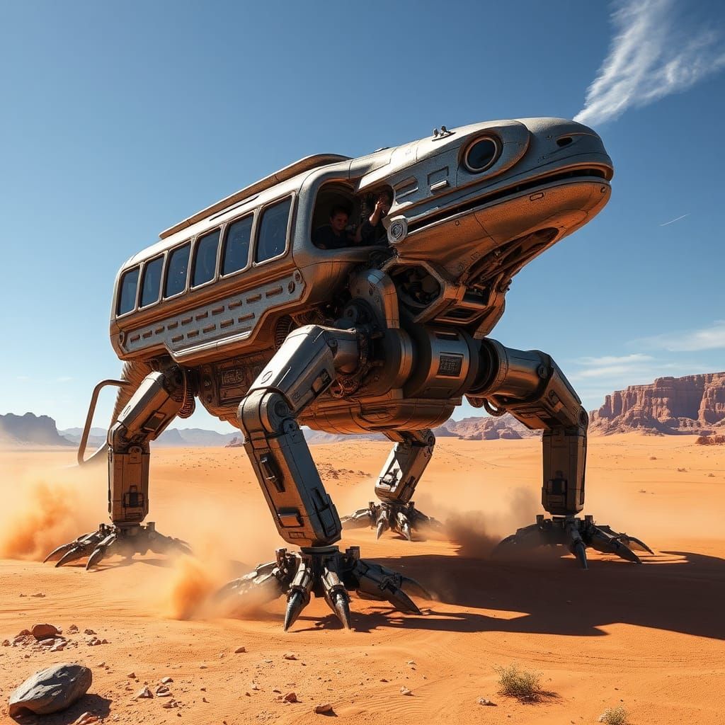 Futuristic Robotic Lizard Vehicle in Desert Landscape