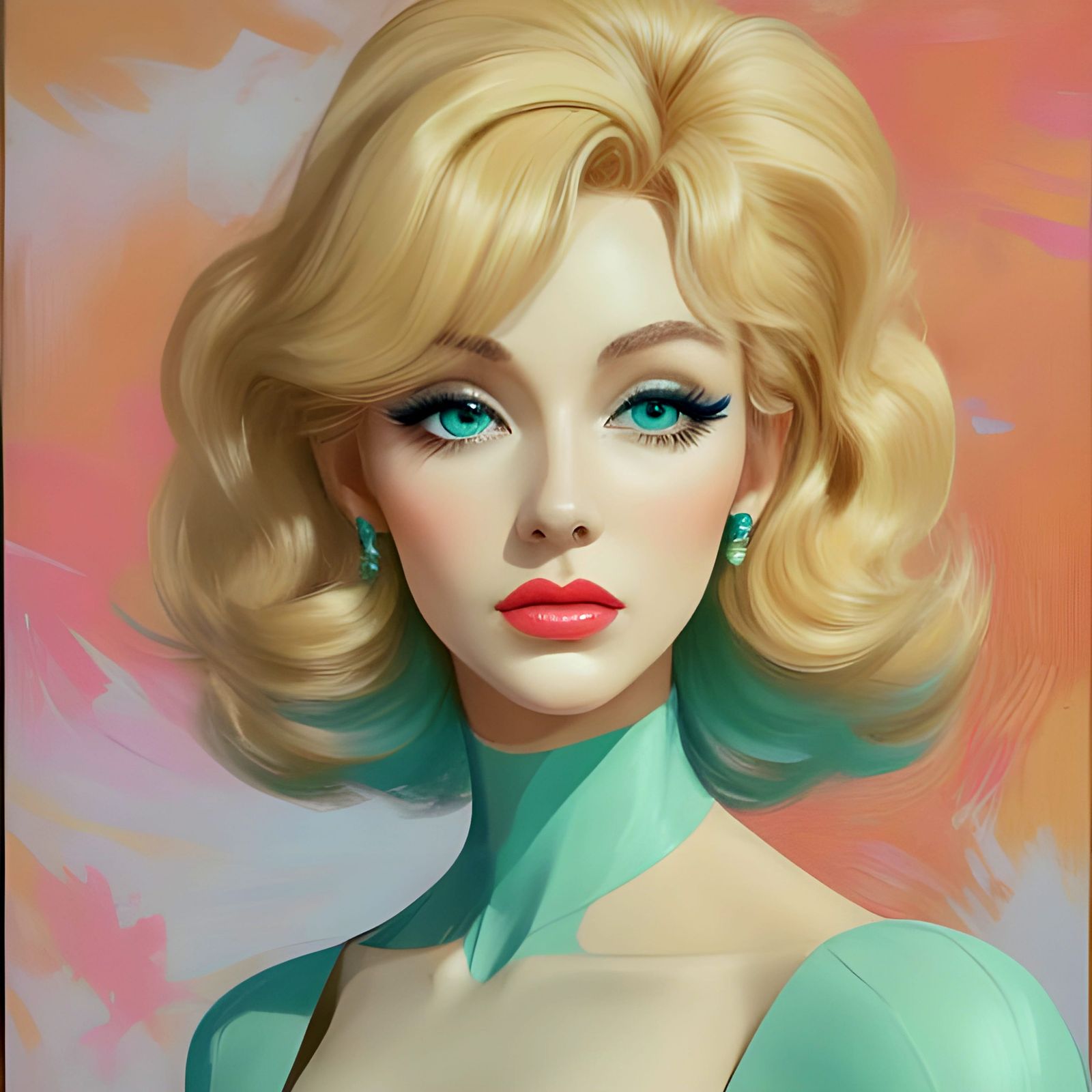 Elegant 1960s Model in Abstract Oil Painting Style