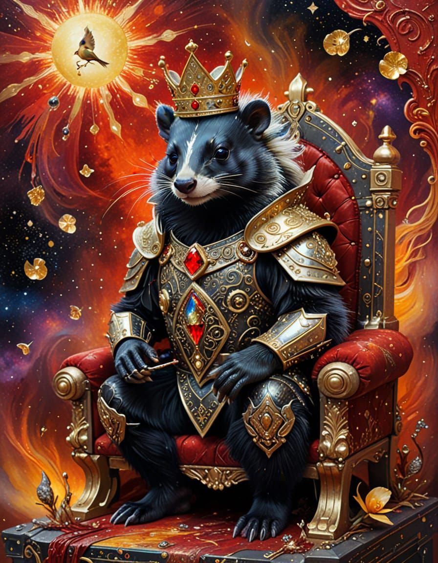 Cyberpunk Skunk Knight on Diamond Throne in Space
