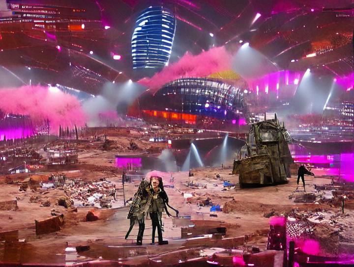 Post-Apocalyptic Cityscape with Neon Lights