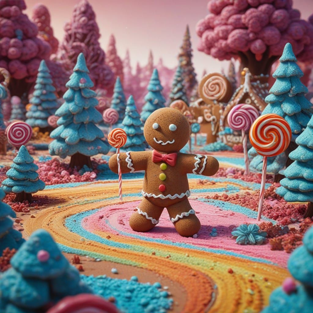 Gingerbread Man in Fantastical Candy Land Digital Painting