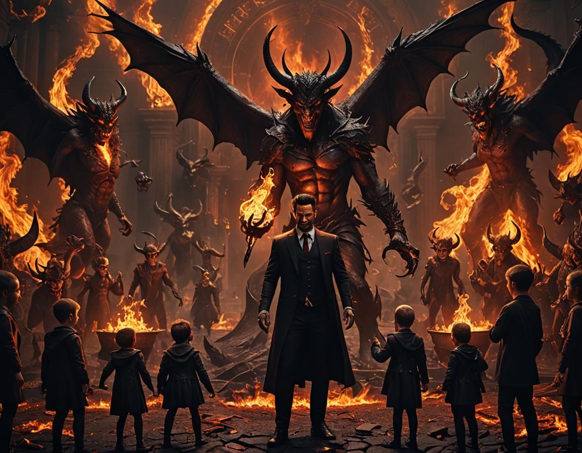 Lucifer Teaches Math to Demons in Hell: Realistic 3D Art